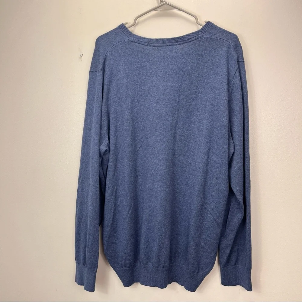LL Bean Blue V Neck Cotton Cashmere Pullover Sweater XL‎